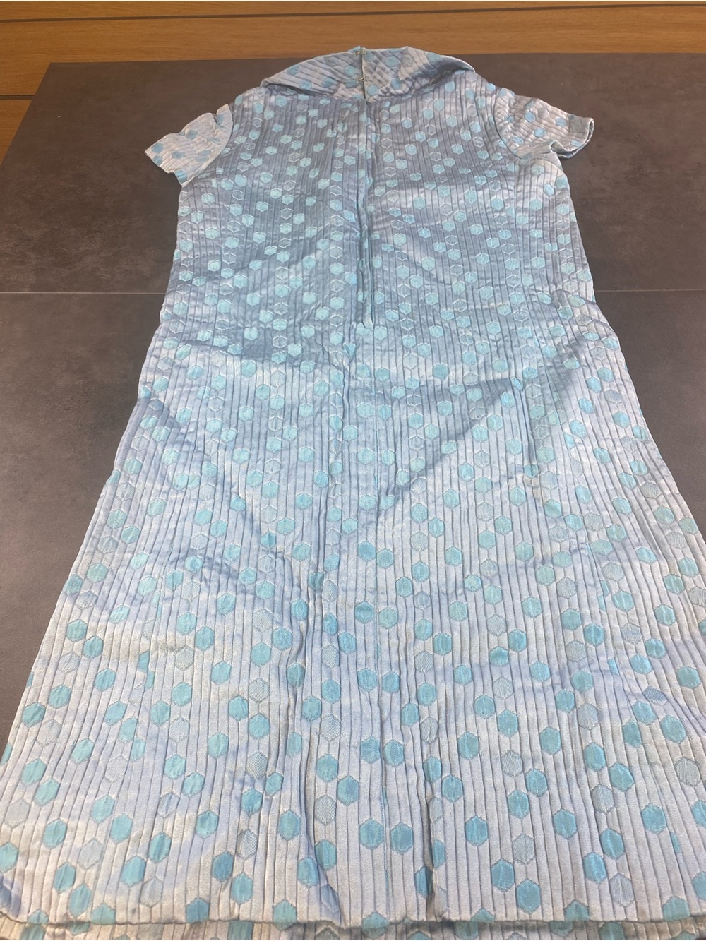 VTG 1960’s ILGWU Union Made Mid Century Light Blue Geometric Midi Dress-Details - Picture 6 of 9